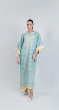 Sky Blue Floral Printed Premium Crepe Kaftan | Elegant Wide Sleeve Caftan | SKU: J6122