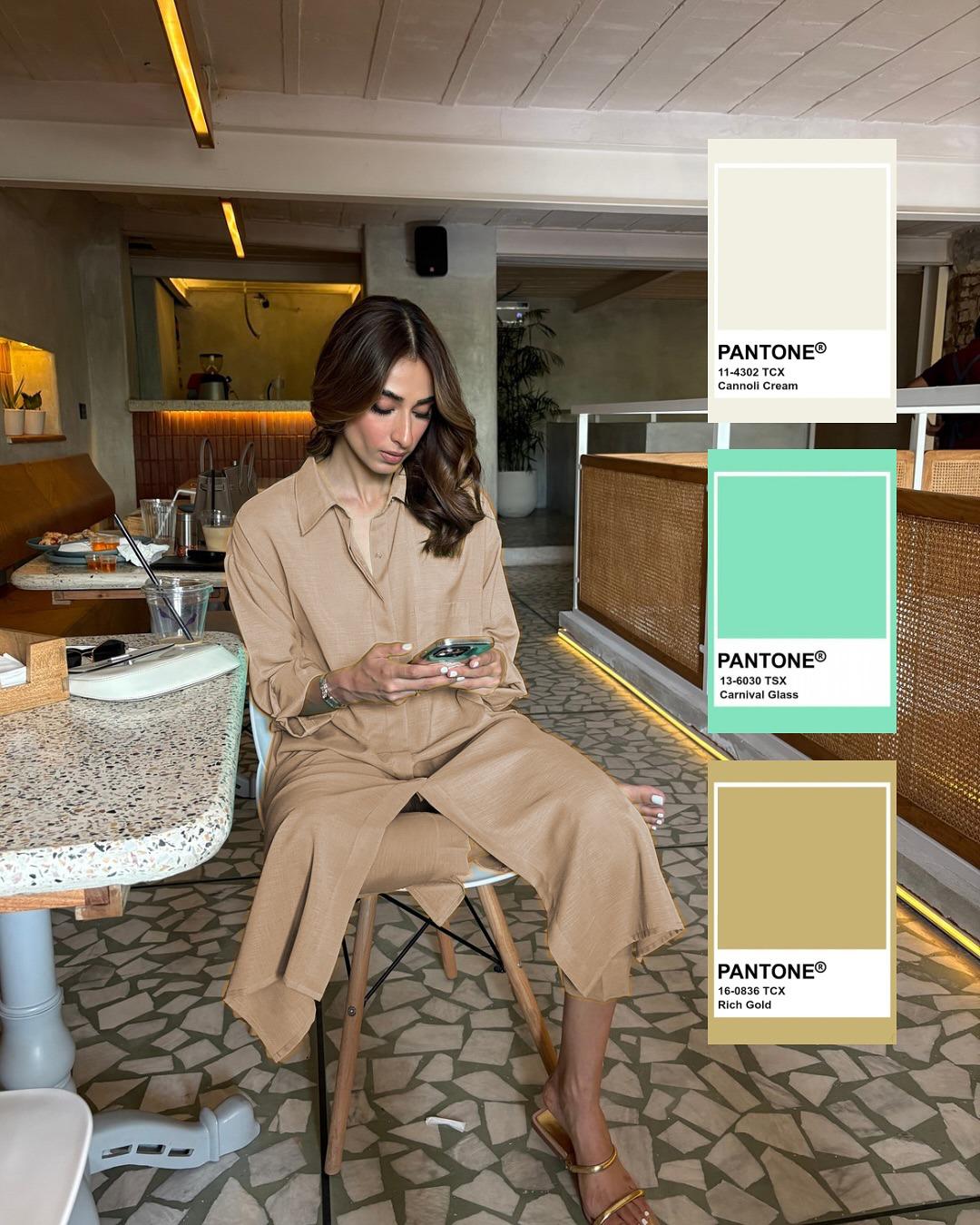 Beige Linen Cotton Blend Long Shirt Co-ord Set | Collared Button-Down Shirt with Pants | Available in Pink, Beige & Yellow | SKU: J7089