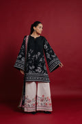 Black Floral Printed Premium Soft Crepe 3PC Coord Set with Scarf | Wide Sleeves & Palazzo Pants | SKU: J6134