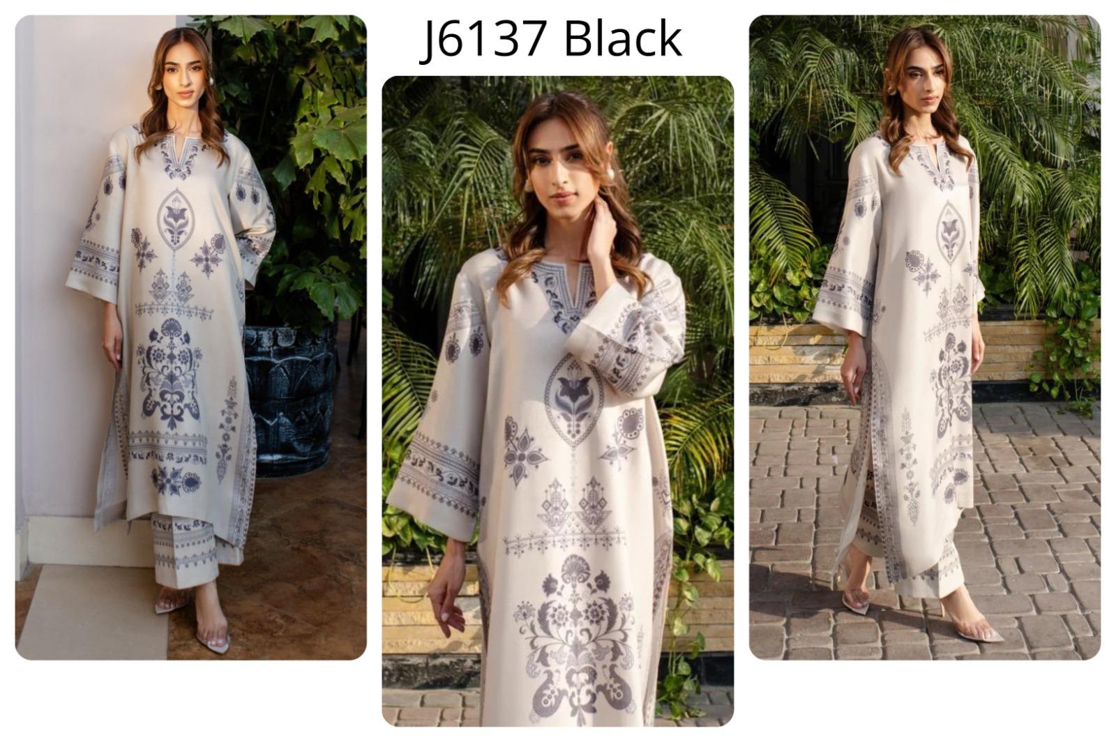 Cream Embroidered Cotton Satin Blend Kaftan Coord Set | Available in Turquoise & Black | SKU: J6137