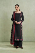 Black Pink Floral Embroidered Premium Soft Crepe 2PC Coord Set | Square Neck Kurta with Pants | SKU: J6128