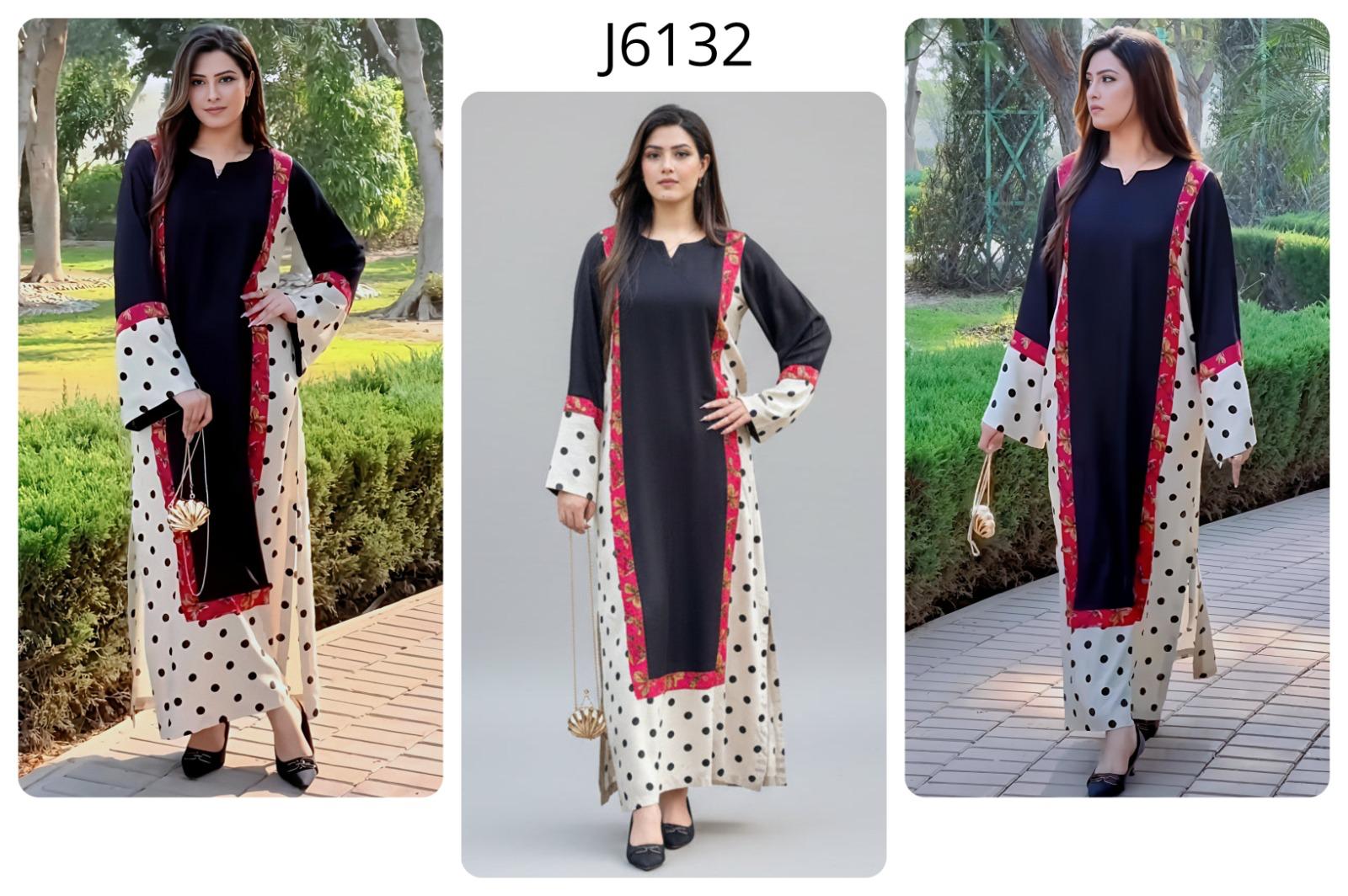 Black & Cream Polka Dot Floral Border Premium Soft Crepe Open Jacket Layered Coord Set | Black Inner Kurta | SKU: J6132