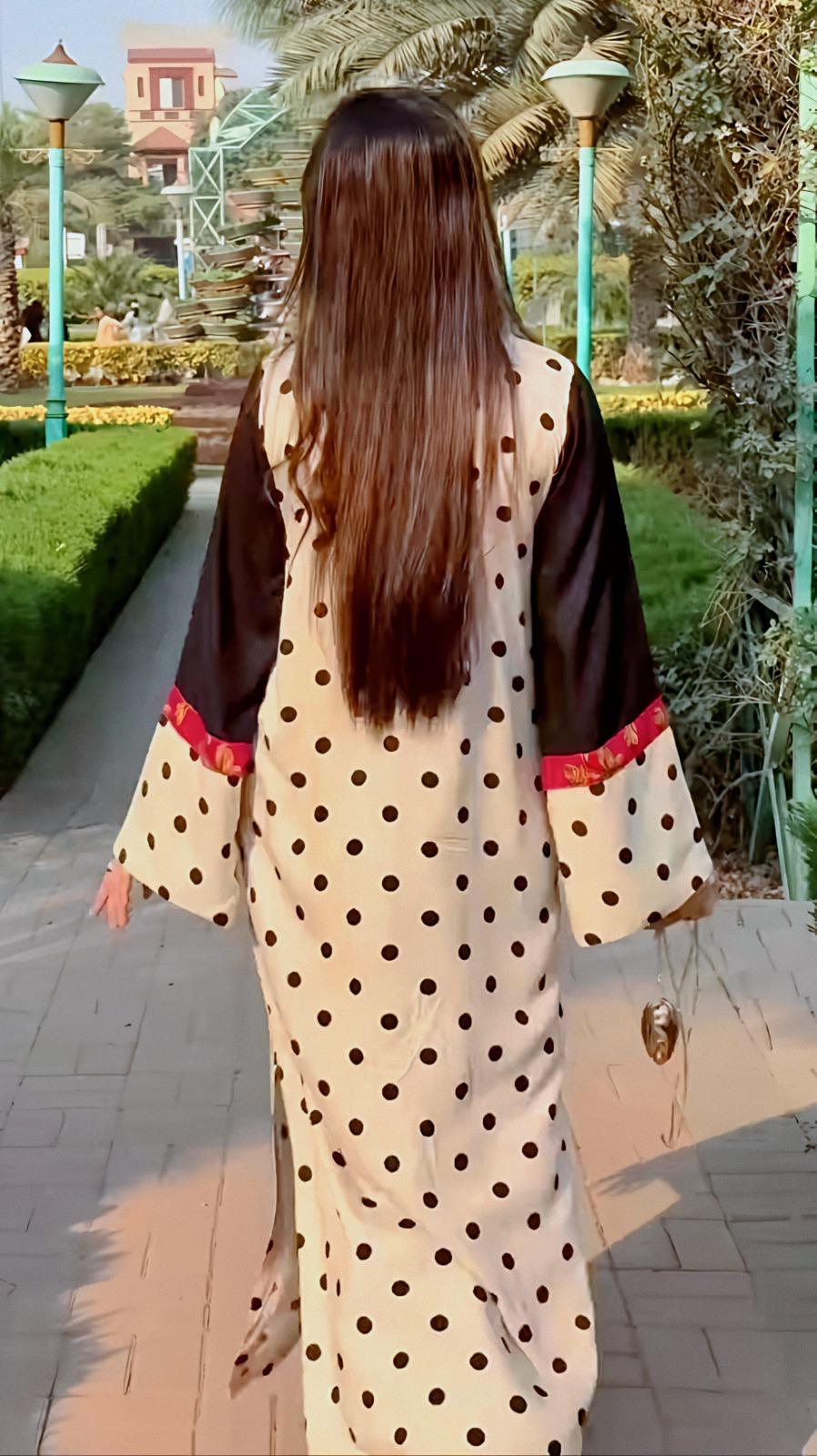 Black & Cream Polka Dot Floral Border Premium Soft Crepe Open Jacket Layered Coord Set | Black Inner Kurta | SKU: J6132