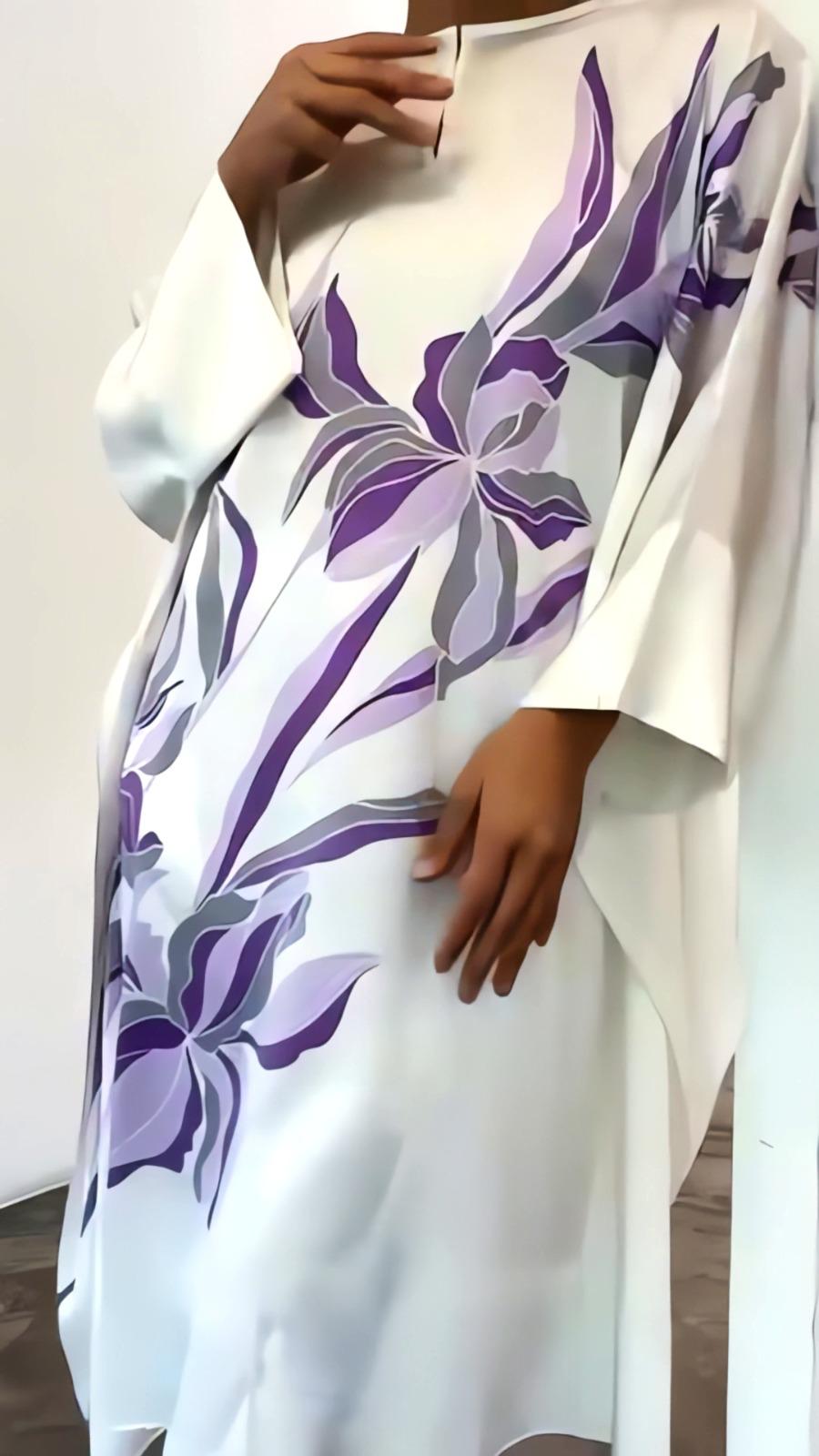 White Purple Floral Printed Satin Silk 2PC Co-ord Set | Flowy Wide Sleeves & Palazzo Pants | SKU: J6060