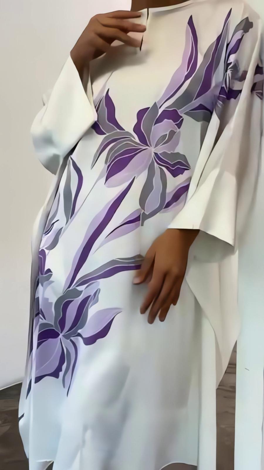 White Purple Floral Printed Satin Silk 2PC Co-ord Set | Flowy Wide Sleeves & Palazzo Pants | SKU: J6060