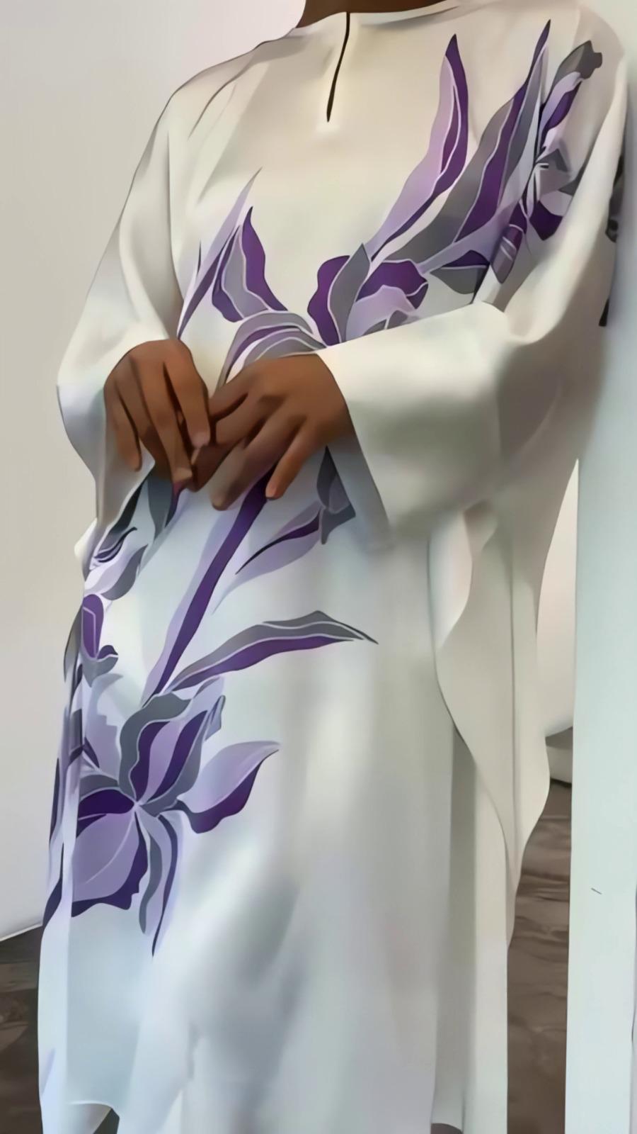 White Purple Floral Printed Satin Silk 2PC Co-ord Set | Flowy Wide Sleeves & Palazzo Pants | SKU: J6060