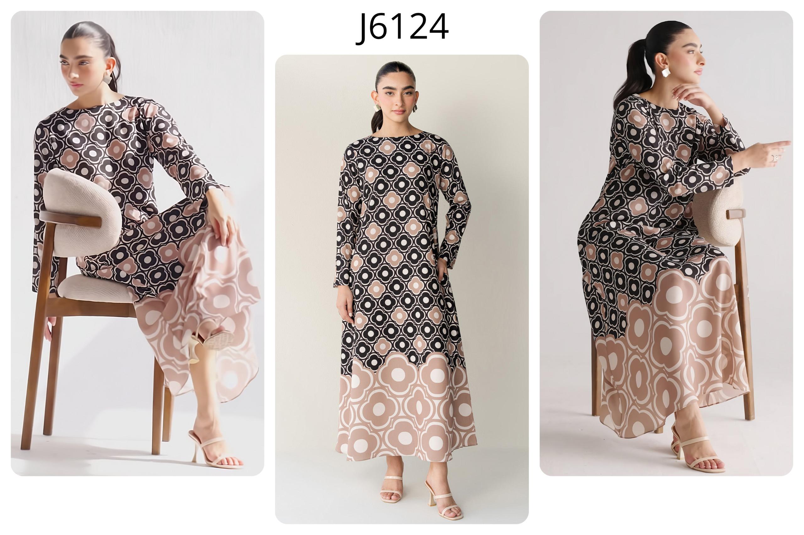 Black & Beige Geometric Floral Printed Premium Soft Crepe Maxi Tunic | Gradient Pattern Long Top | SKU: J6124 (Only Top)