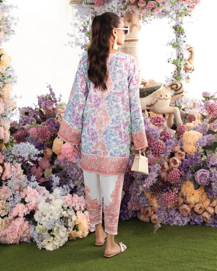 Pastel Multi-Floral Printed Soft BSY Crepe Co-ord Set | Wide Sleeves & Cropped Pants | SKU: J6058