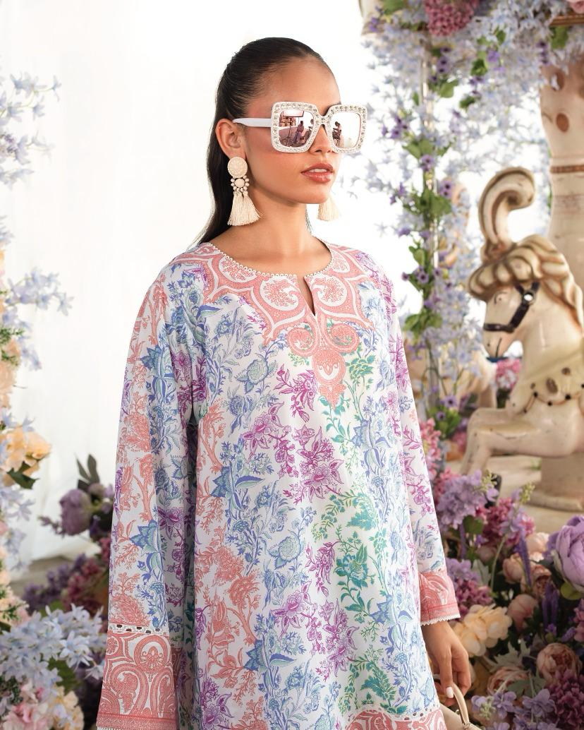 Pastel Multi-Floral Printed Soft BSY Crepe Co-ord Set | Wide Sleeves & Cropped Pants | SKU: J6058