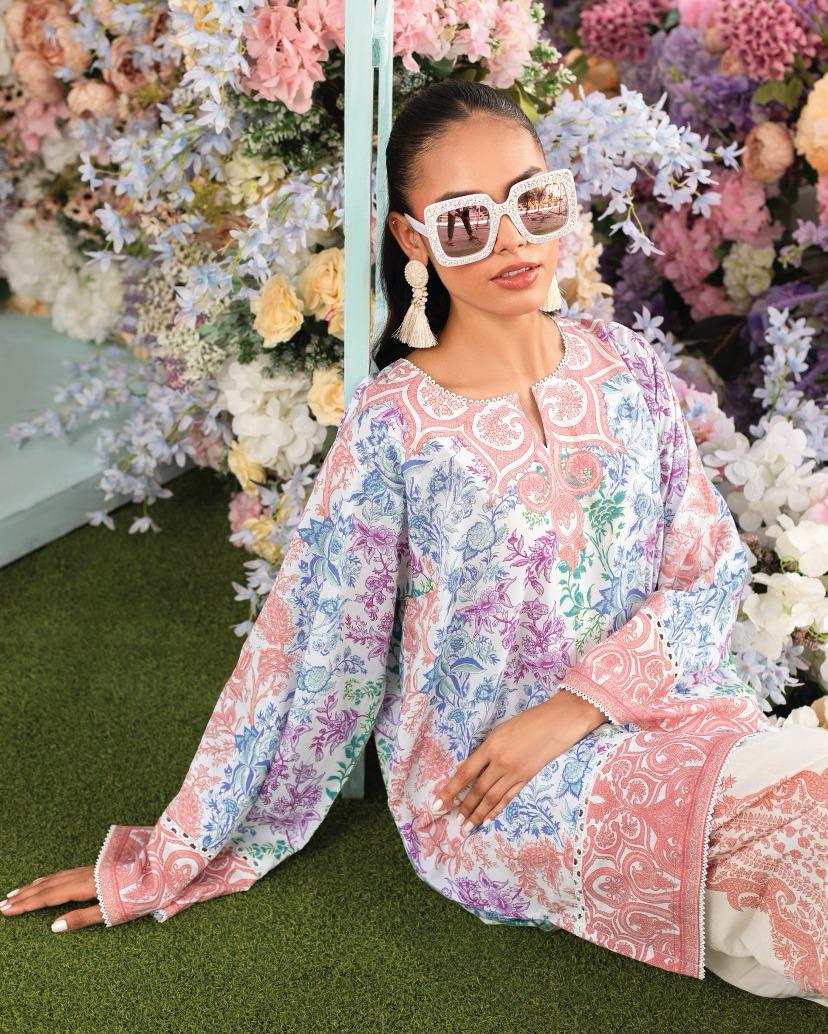 Pastel Multi-Floral Printed Soft BSY Crepe Co-ord Set | Wide Sleeves & Cropped Pants | SKU: J6058