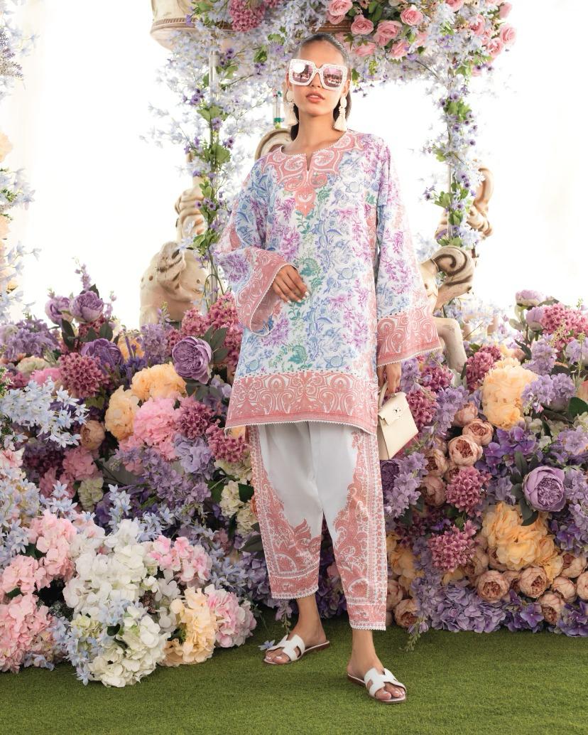 Pastel Multi-Floral Printed Soft BSY Crepe Co-ord Set | Wide Sleeves & Cropped Pants | SKU: J6058