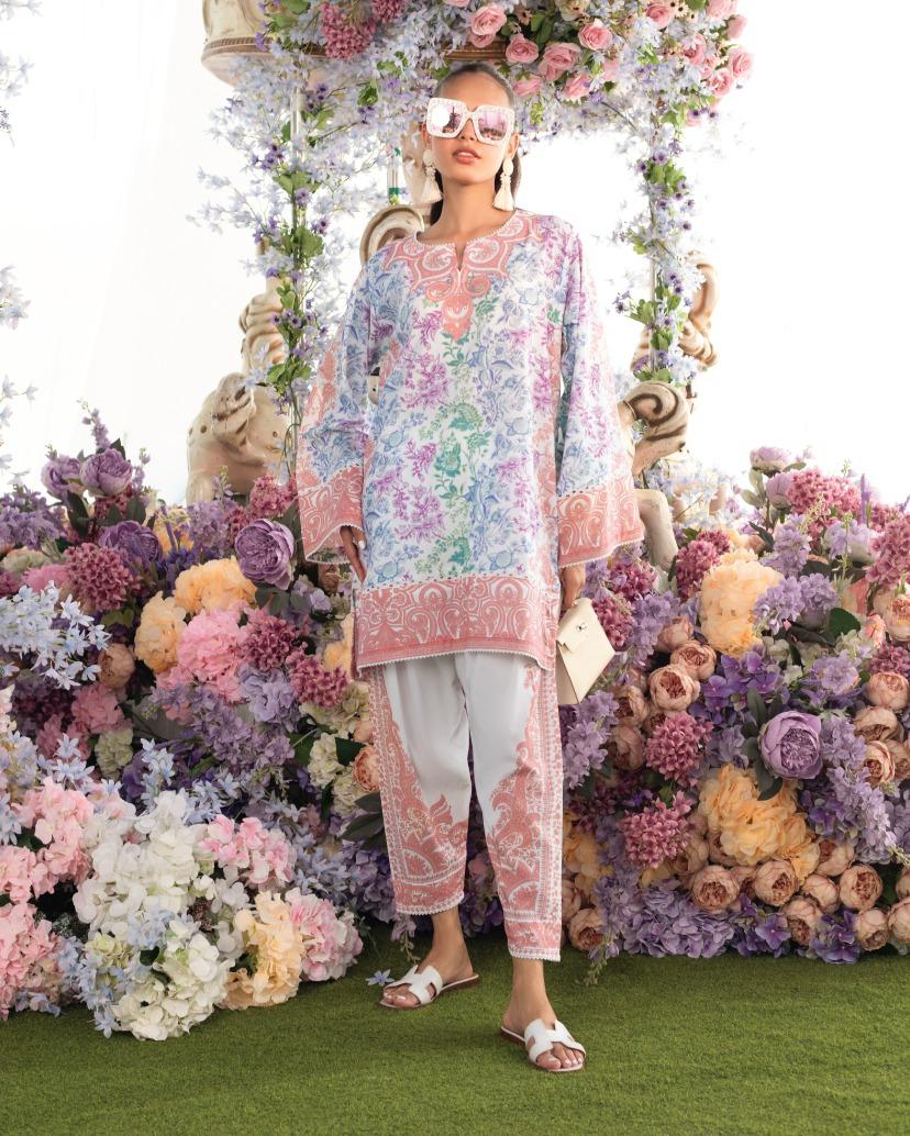 Pastel Multi-Floral Printed Soft BSY Crepe Co-ord Set | Wide Sleeves & Cropped Pants | SKU: J6058