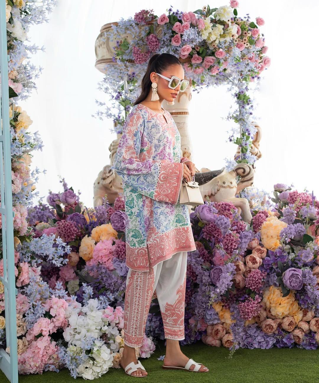 Pastel Multi-Floral Printed Soft BSY Crepe Co-ord Set | Wide Sleeves & Cropped Pants | SKU: J6058