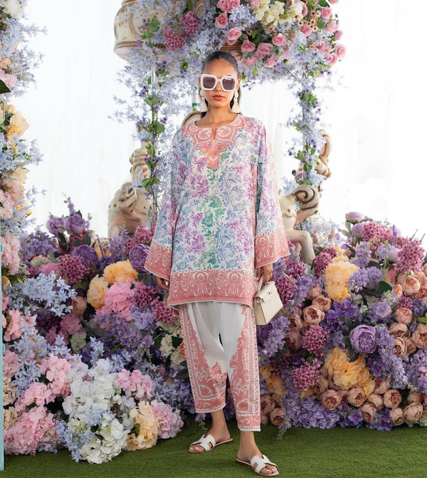 Pastel Multi-Floral Printed Soft BSY Crepe Co-ord Set | Wide Sleeves & Cropped Pants | SKU: J6058