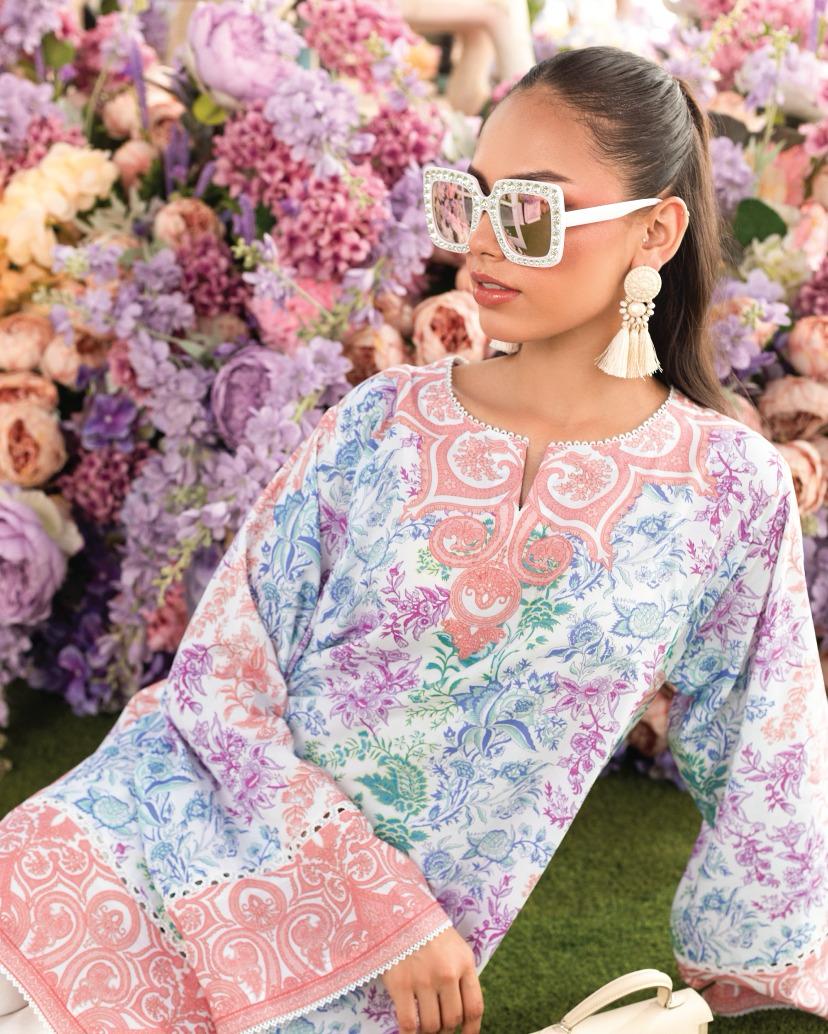 Pastel Multi-Floral Printed Soft BSY Crepe Co-ord Set | Wide Sleeves & Cropped Pants | SKU: J6058