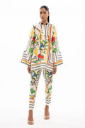 White Multi-Fruit & Floral Printed Korean BSY Co-ord Set | Wide Sleeve Shirt & Pants | SKU: J5945