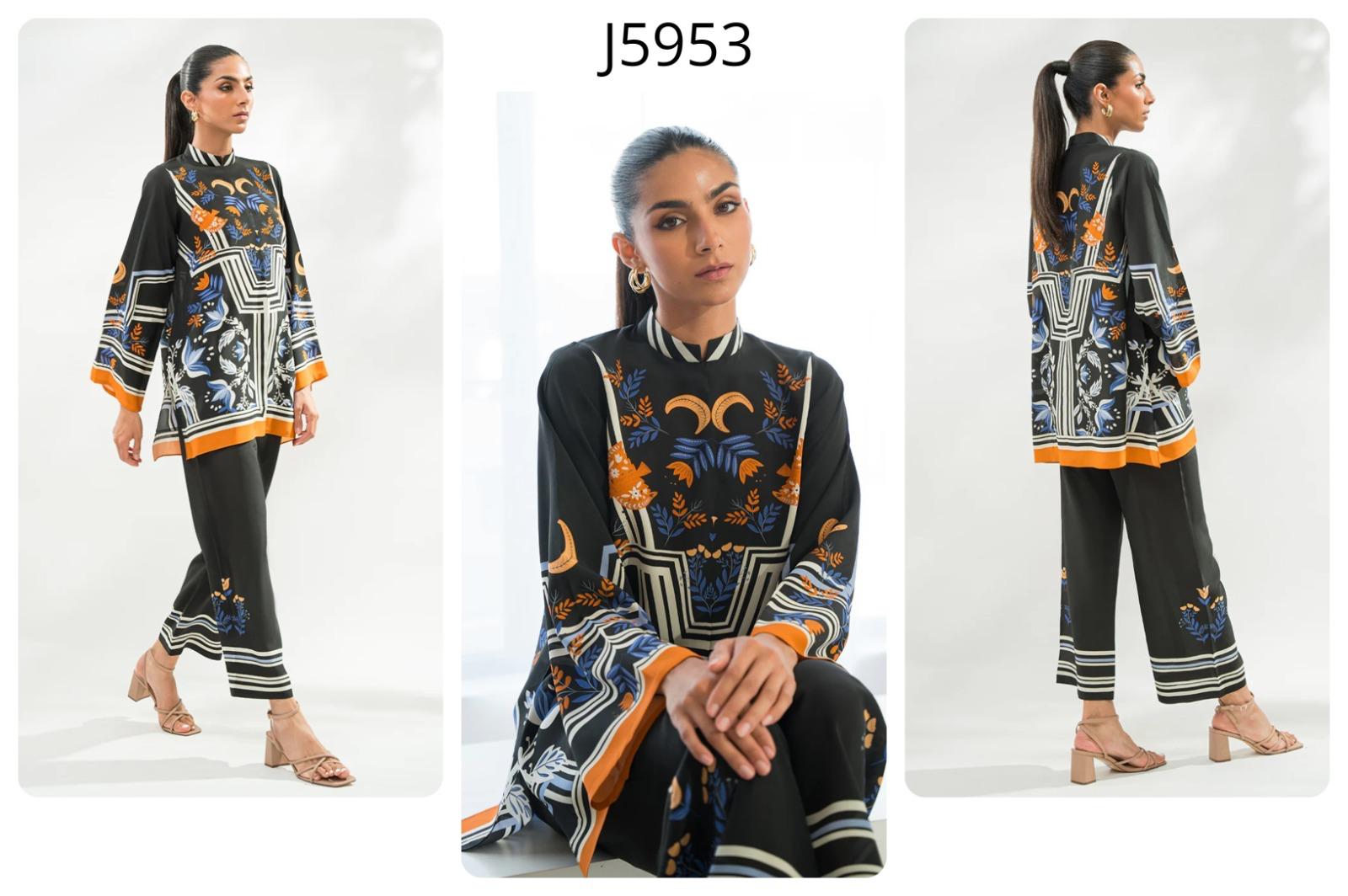 Black Geometric Floral Printed Korean BSY Shirt Top & Wide Leg Pant Co-ord Set | Mandarin Collar | SKU: J5953