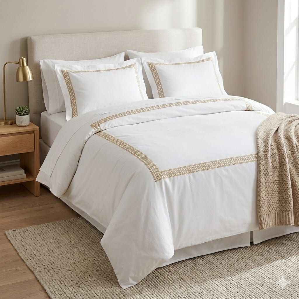 Premium 100% Cotton 250TC Embroidered Duvet Cover Set (6 Pieces) – King Size Bedding Set