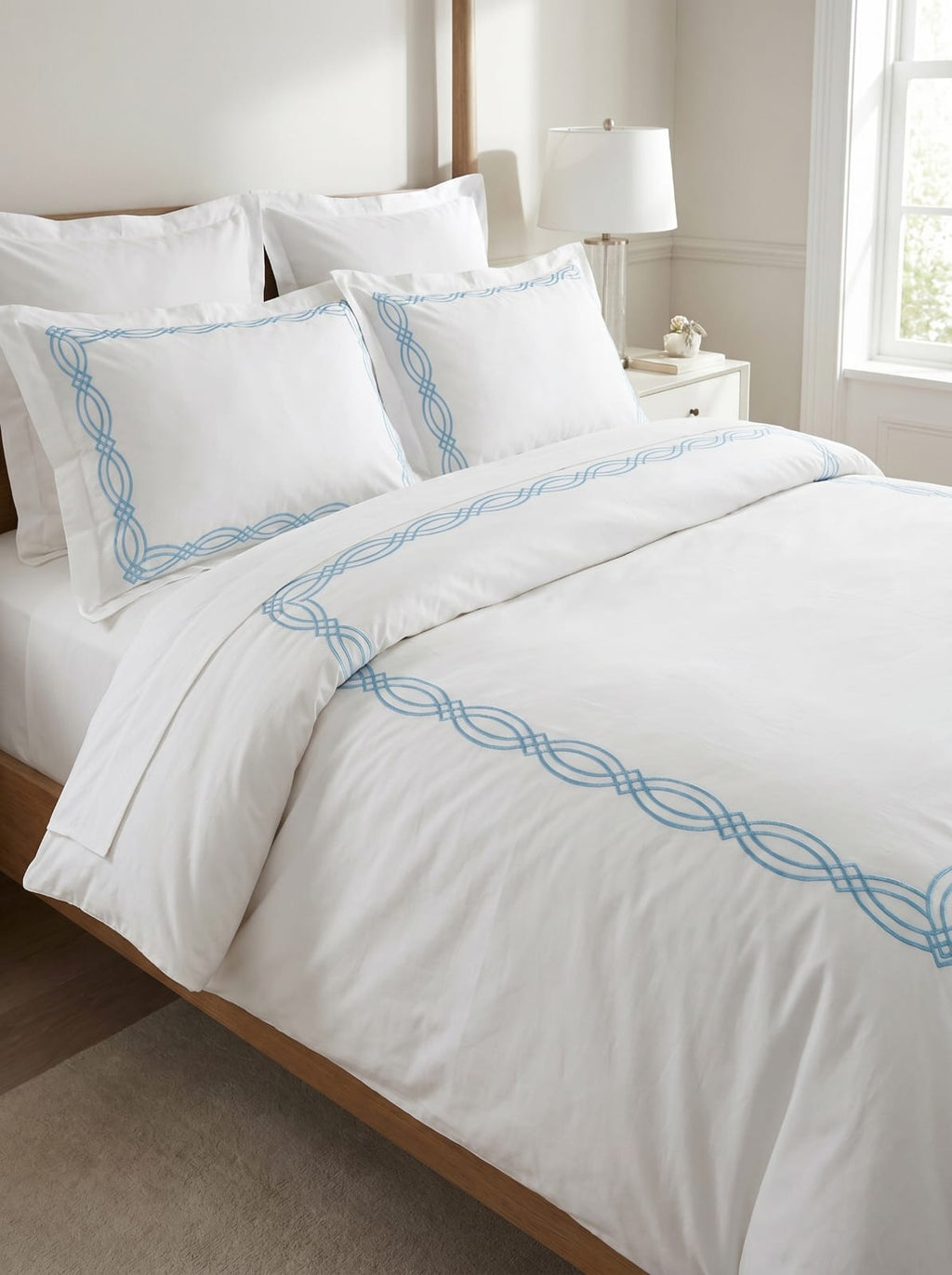 Luxury 6PC Duvet Cover Set – 100% Cotton 250TC Embroidered | King Size with Fitted Sheet & Oxford Pillowcases