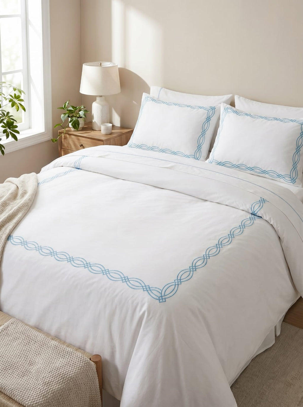 Luxury 6PC Duvet Cover Set – 100% Cotton 250TC Embroidered | King Size with Fitted Sheet & Oxford Pillowcases