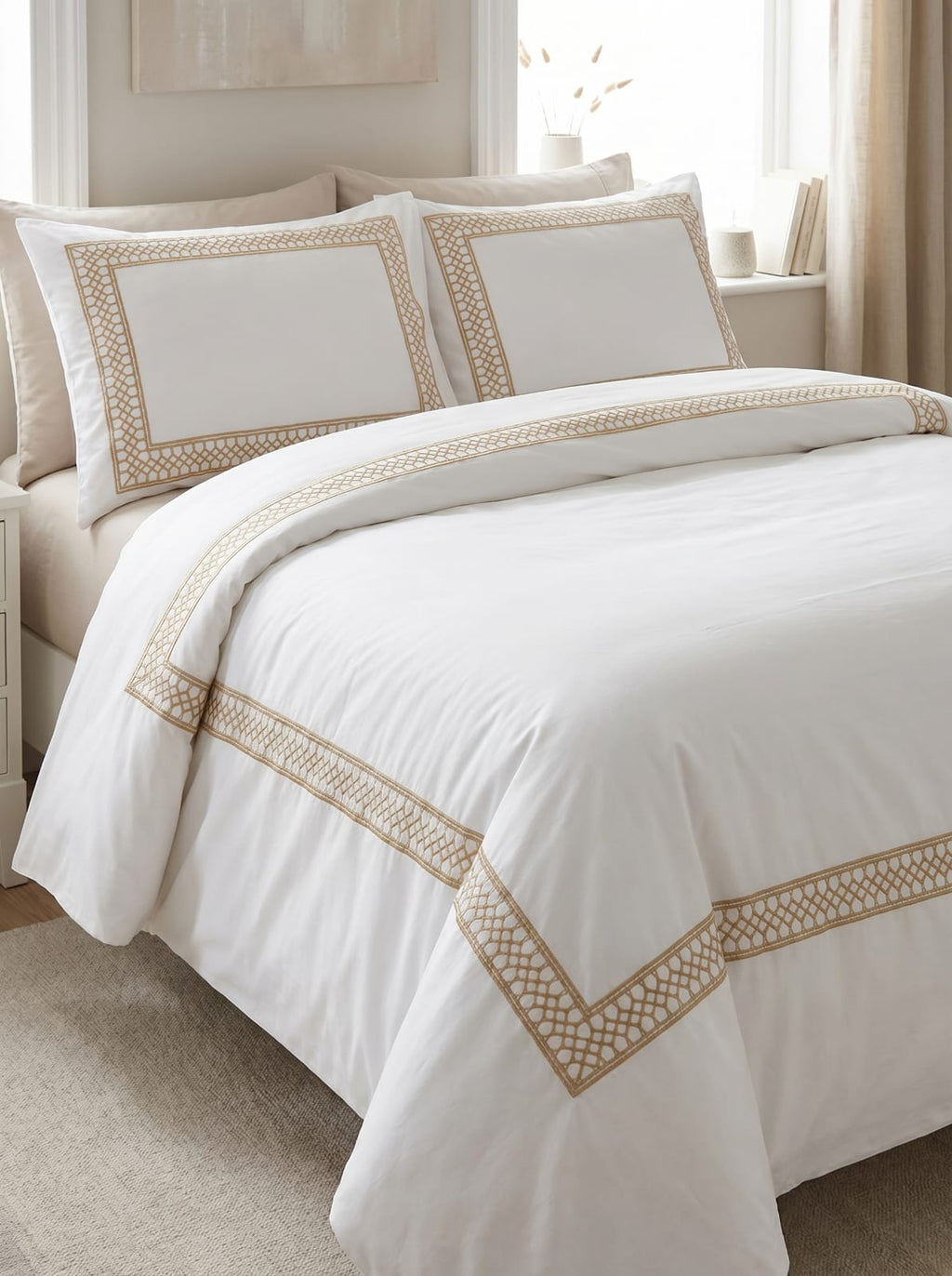 Premium 100% Cotton 250TC Embroidered Duvet Cover Set (6 Pieces) – King Size Bedding Set