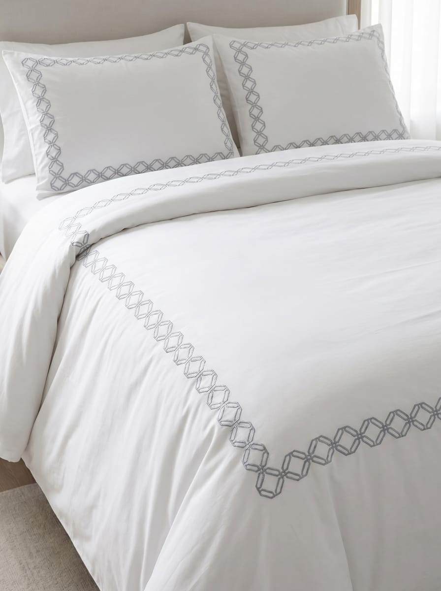 Premium 6-Piece Embroidered Duvet Cover Set – 100% Cotton 250TC | King Size Bedding Set with Fitted Sheet & Oxford Pillowcases