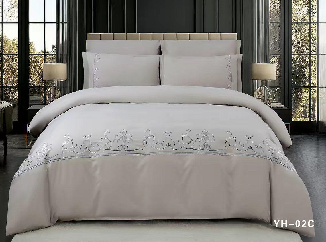 Super King Quilt Cover Set YH-02C - Light Grey with Silver Embroidery (240x260cm)