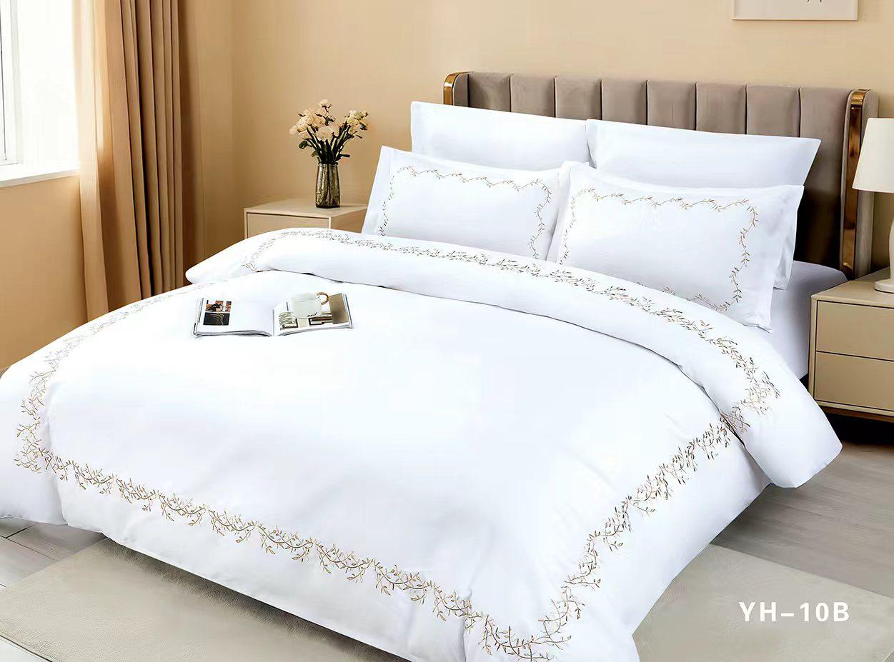 Super King Quilt Cover Set YH-10B - White with Golden Embroidery (240x260cm)