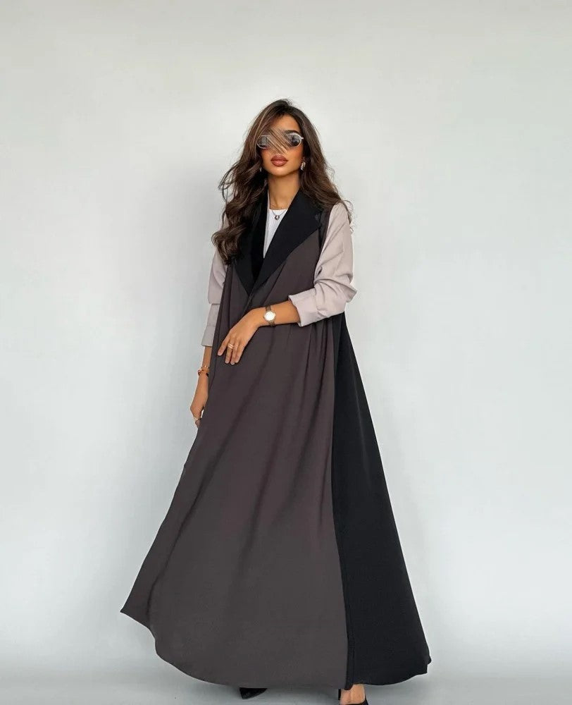 Contrast Panel Abaya Brown and black with shaila