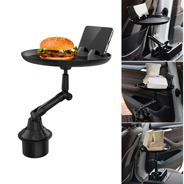QY51 360° Adjustable Car Cup Holder Tray - Multipurpose Food Table & Phone Mount for Car Interior