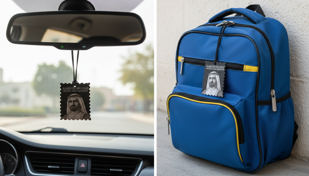 UAE Sheikh Zayed Portrait Car Air Freshener – Black Stamp Style Hanging