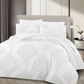 Elegance and Comfort: Pristine White Damask Bed Sheet Set for a Serene Sanctuary" (super king size)