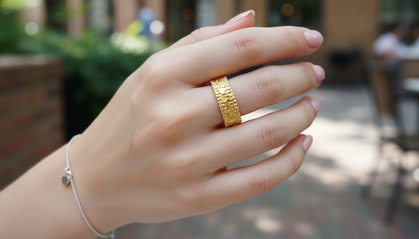 Textured Hammered Wide Band Ring – Matte Finish Statement