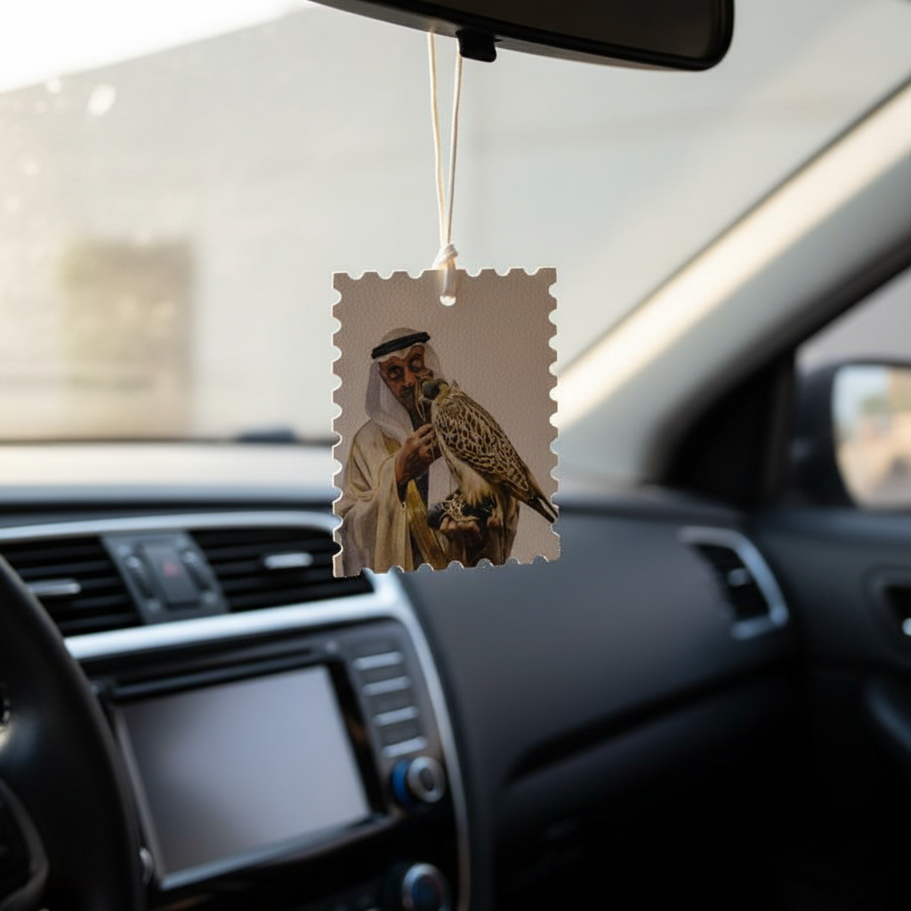 Sheikh with Falcon Portrait Hanging Tag – UAE Falconry Heritage Stamp Style Ornament