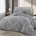 Chic and Contemporary: Sophisticated Grey Damask Bed Sheet Set for a Modern Look (super king size)