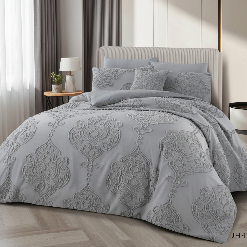 Chic and Contemporary: Sophisticated Grey Damask Bed Sheet Set for a Modern Look (super king size)