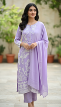 Lavender Purple Embroidered Suit with Chiffon Dupatta – Pastel Floral Elegance