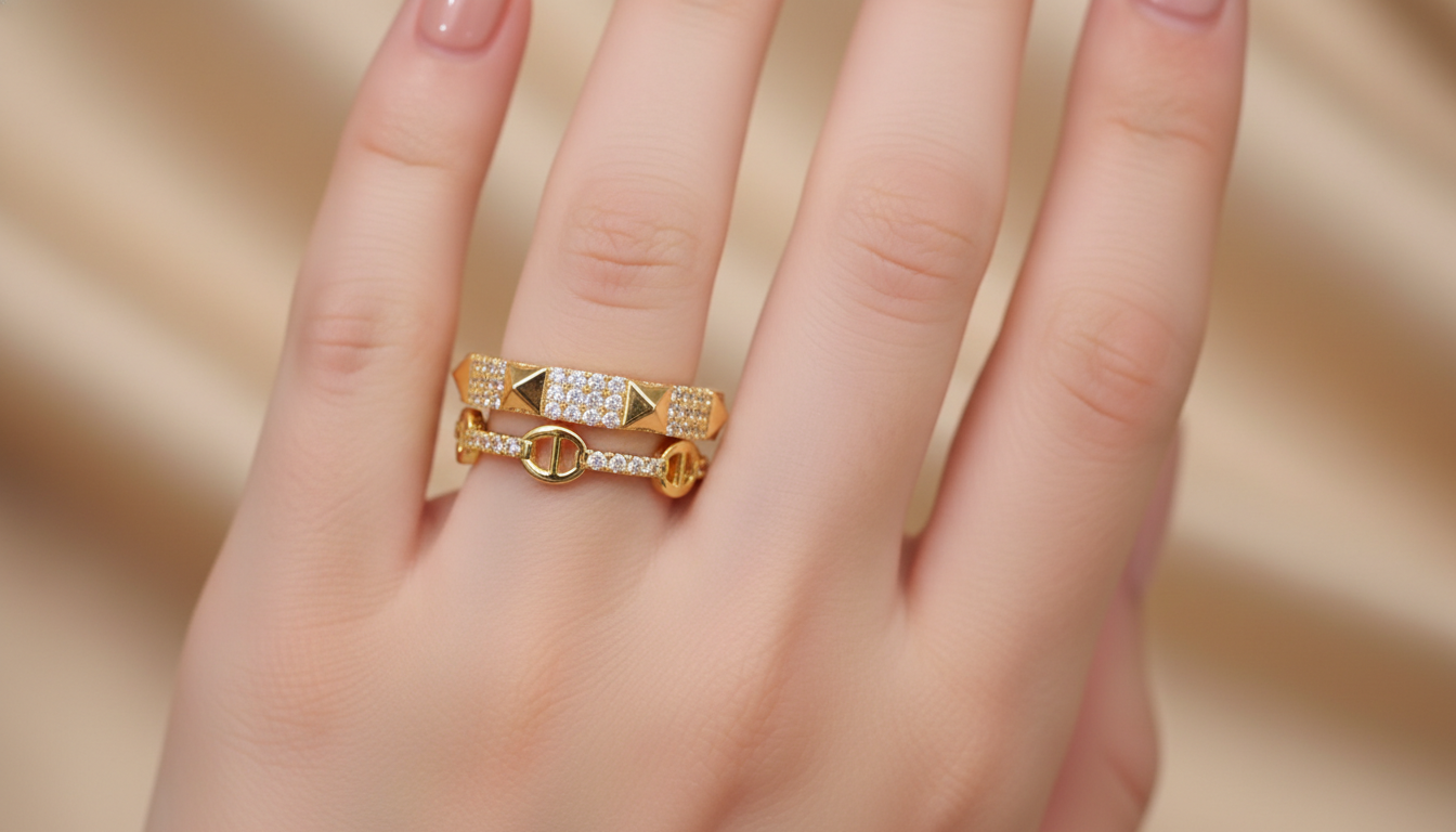 Geometric Bar Ring – Studded Pyramid & Link Design