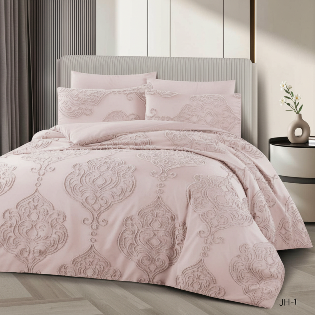 Romance and Grace: Soft Pink Damask Bed Sheet Set for a Dreamy Escape"(super king size)
