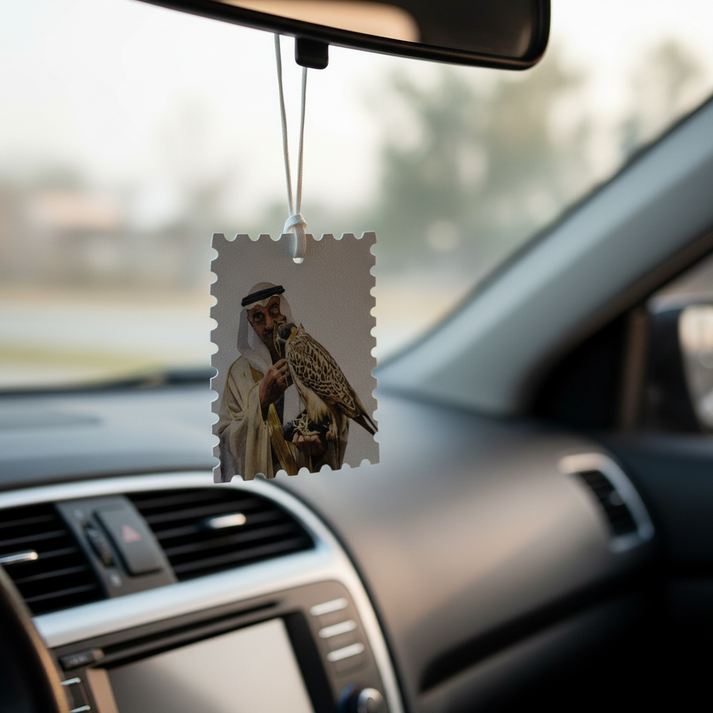 Sheikh with Falcon Portrait Hanging Tag – UAE Falconry Heritage Stamp Style Ornament