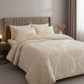 Warmth and Harmony: Elegant Beige/Cream Damask Bed Sheet Set for a Cozy Retreat (Super King Size)