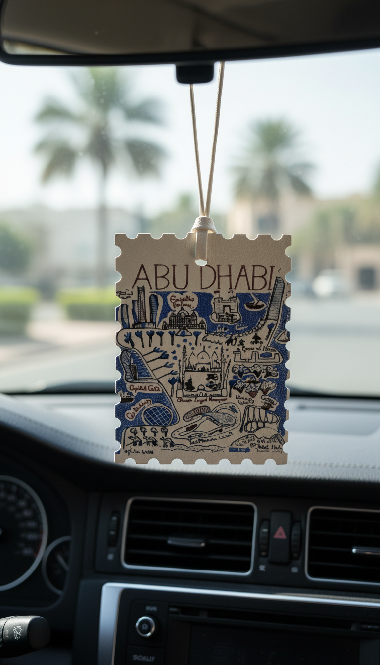 Premium leather UAE Emirates Illustrated Map – Luxury Hanging Fresheners (Abu Dhabi, Dubai, Fujairah, Sharjah)