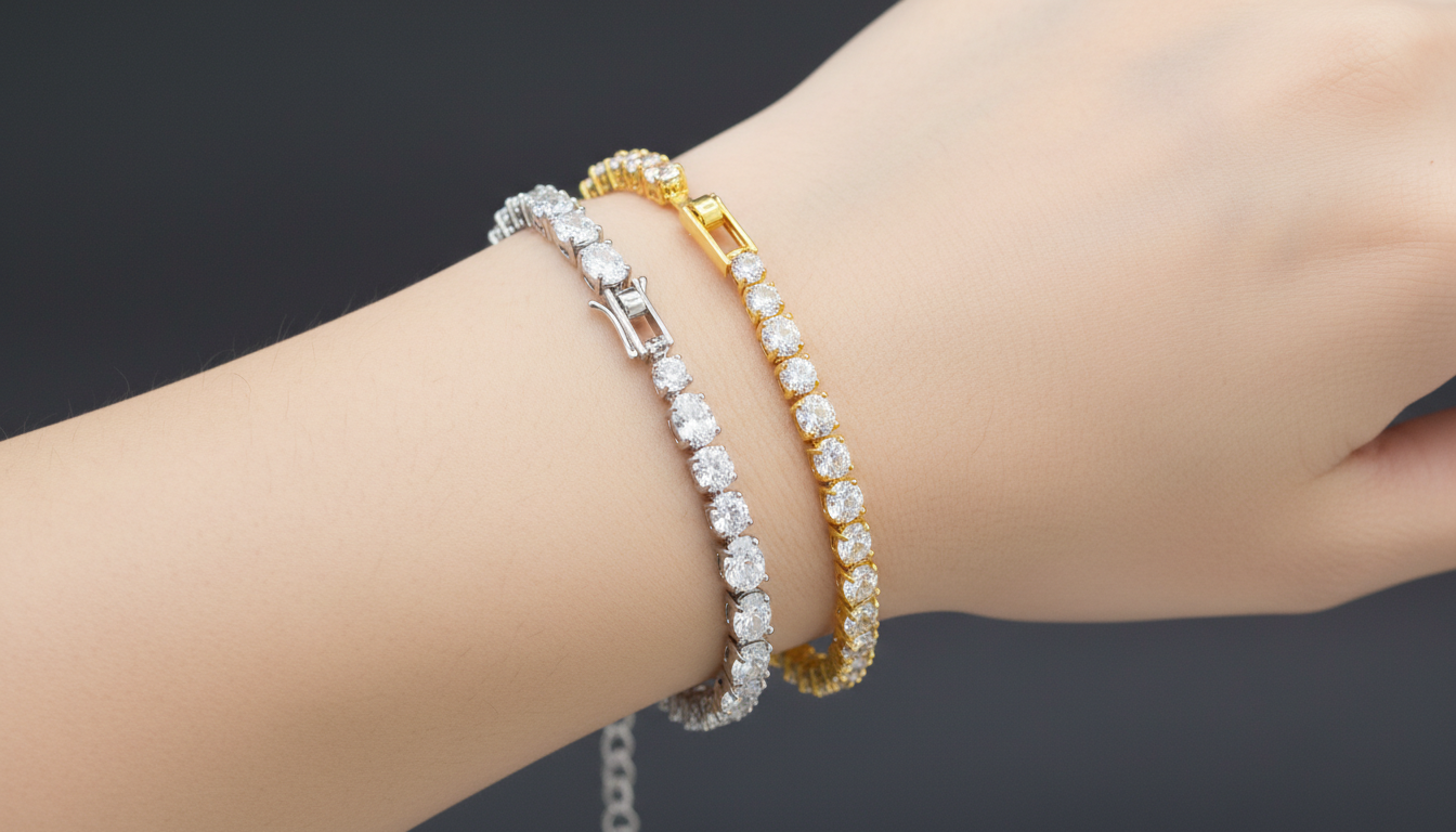 Tennis Bracelet – 2 Designs White & Gold with Full Pavé