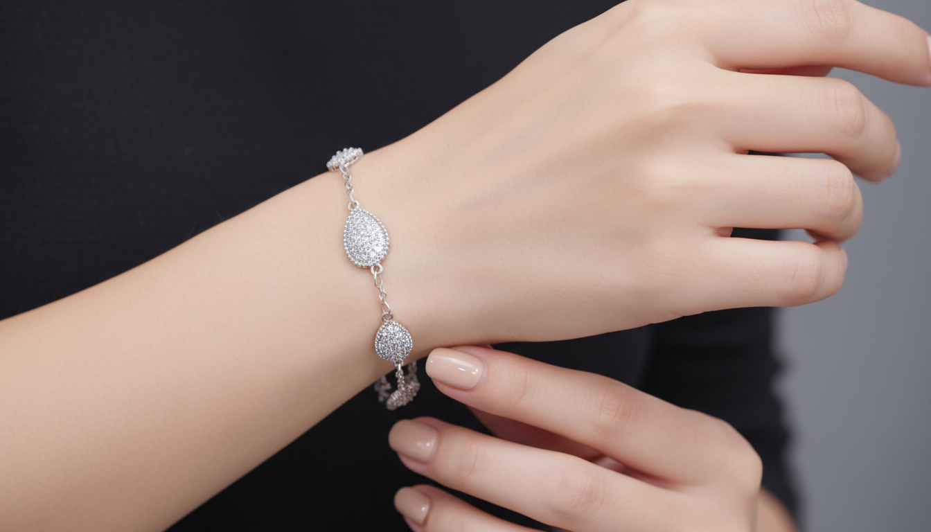 Silver Teardrop Bracelet – Sparkling Drop Motif Chain