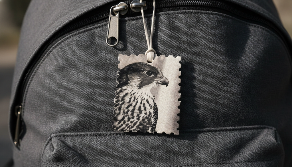 Falcon Portrait Hanging Tag – Stamp Style Bird Decorative Ornament