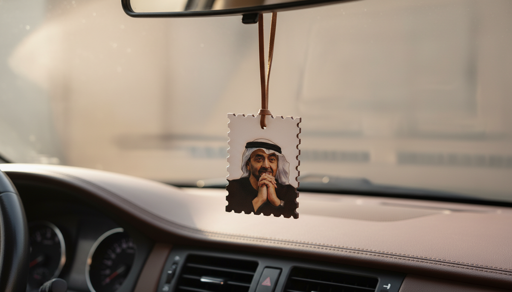 Sheikh Mohammed bin Rashid Al Maktoum Portrait Hanging Tag – Dubai Ruler Stamp Style Ornament