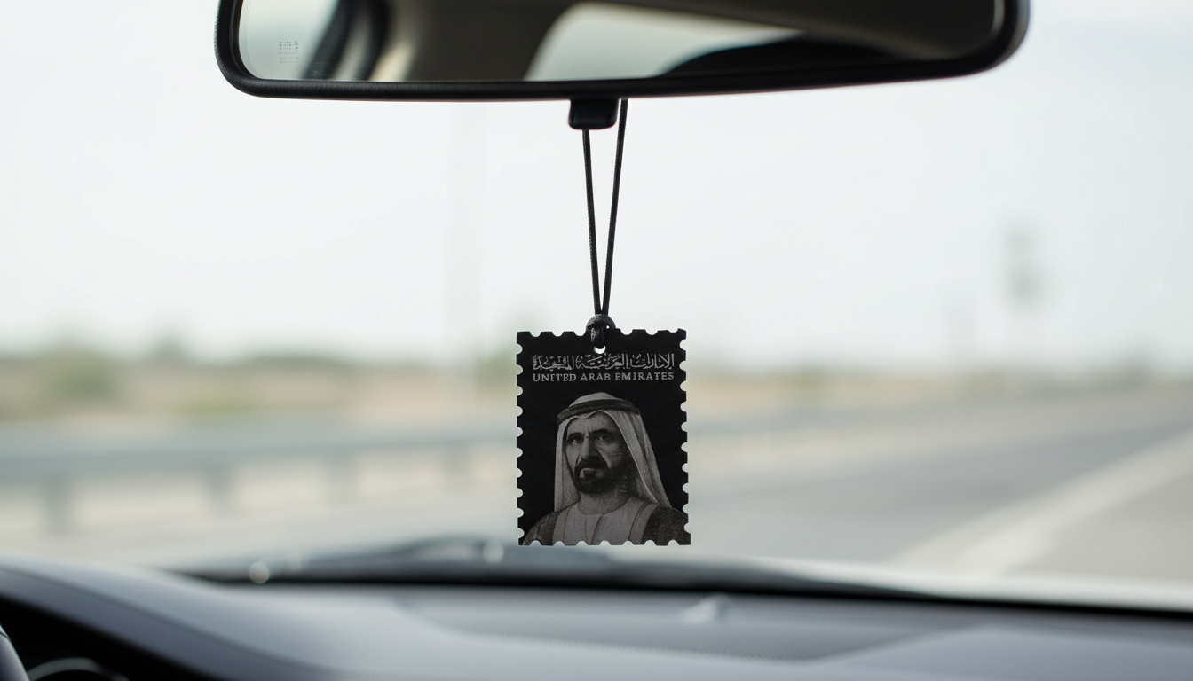 UAE Sheikh Zayed Portrait Car Air Freshener – Black Stamp Style Hanging