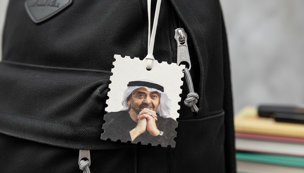 Sheikh Mohammed bin Rashid Al Maktoum Portrait Hanging Tag – Dubai Ruler Stamp Style Ornament