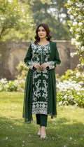 Emerald Green Embroidered Suit with Dupatta – Elegant Summer Collection