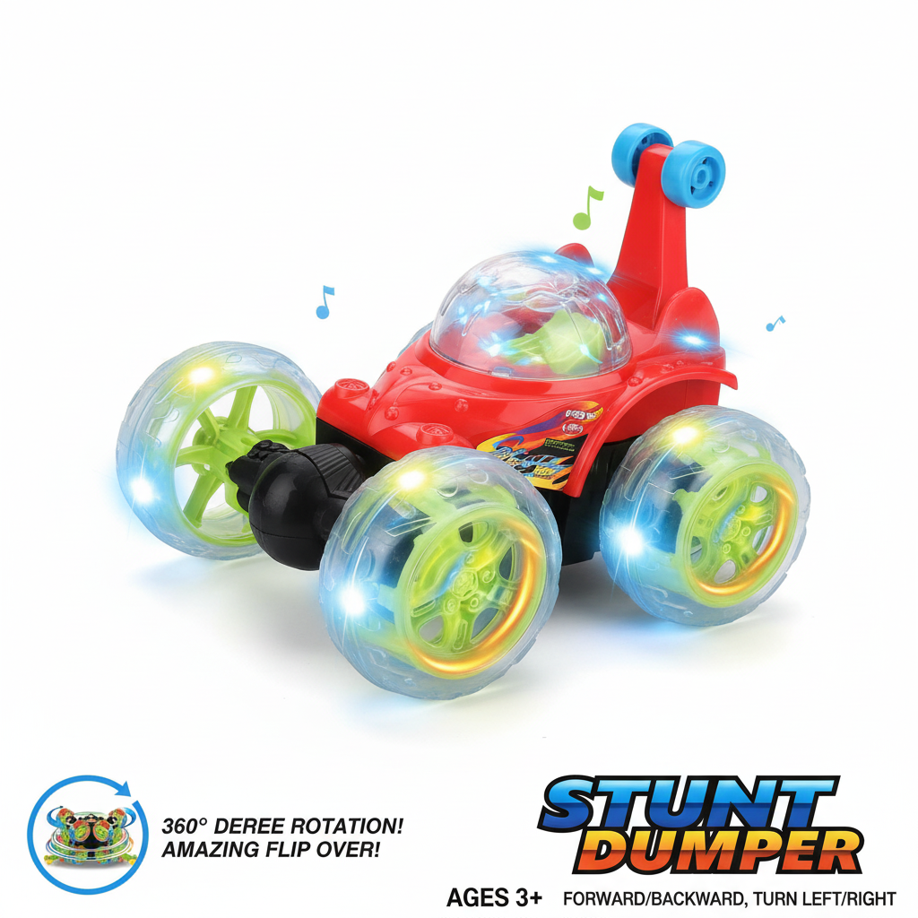 Stunt Dumper 360° Flipping Toy Car with Lights & Music - Red